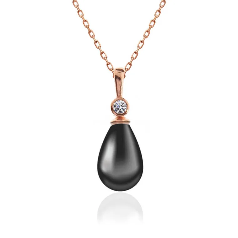 925 Sterling Silver Rose Gold Teardrop Pearl Women’s Necklace