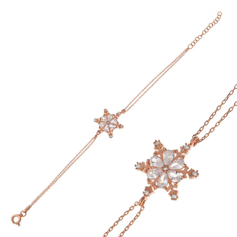 Rose Gold Plated Sterling Silver Snow Flower Bracelet for Women – Elegant Winter Inspired Jewelry - image 2