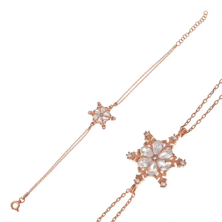 Rose Gold Plated Sterling Silver Snow Flower Bracelet for Women – Elegant Winter Inspired Jewelry alternate view
