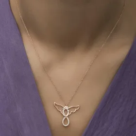 Rose Gold Plated Sterling Silver Angel Mother and Child Necklace for Women with Zircon Stones - image 4 thumbnail