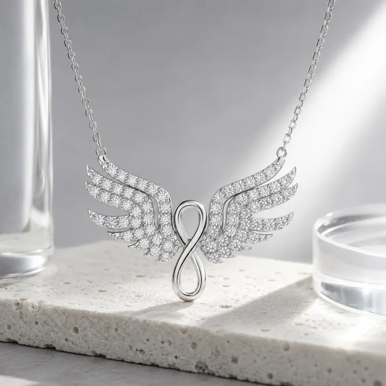 Rhodium Plated Sterling Silver Angel Wing Infinity Necklace for Women