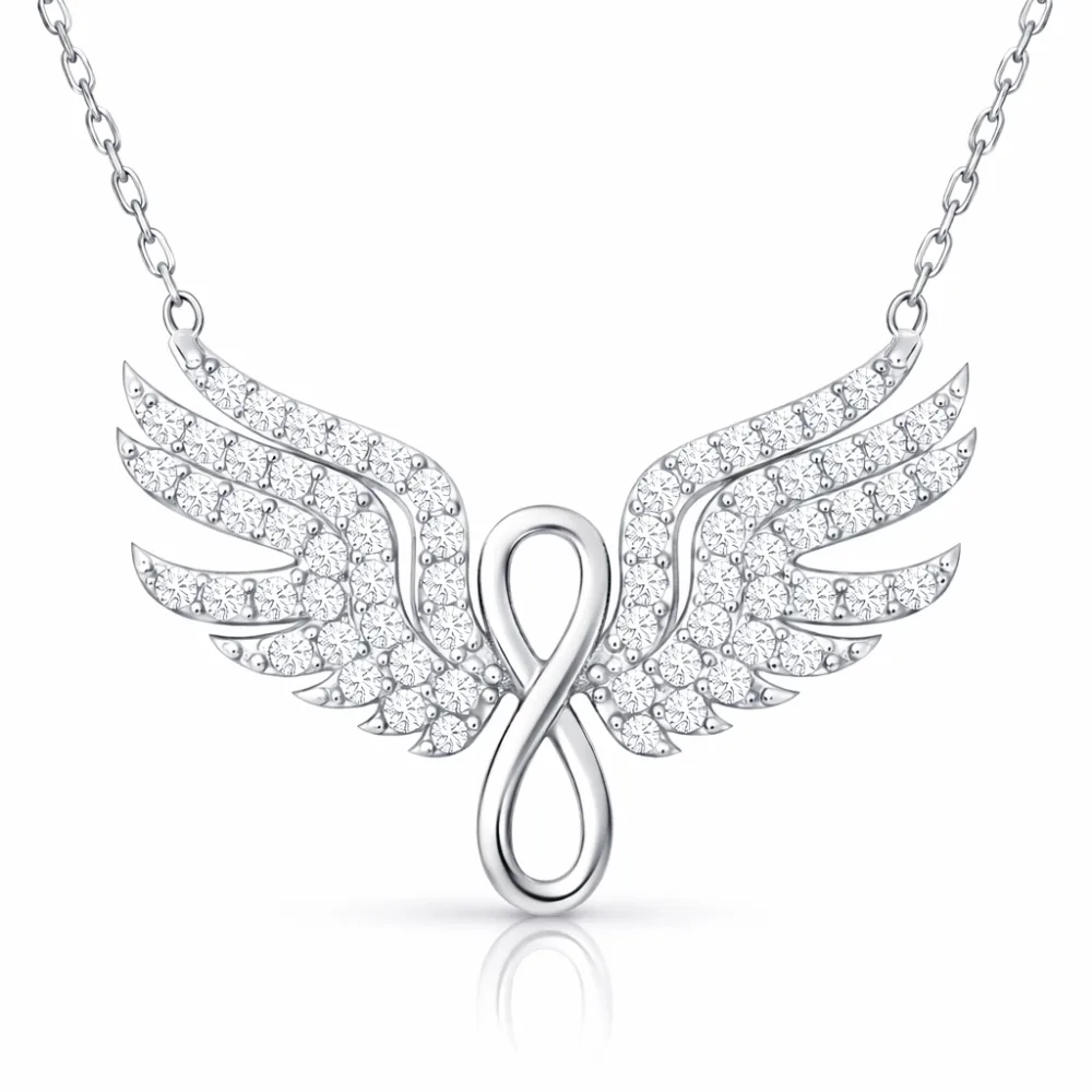 Rhodium Plated Sterling Silver Angel Wing Infinity Necklace for Women | Zircon Eternal Love Pendant - image 2