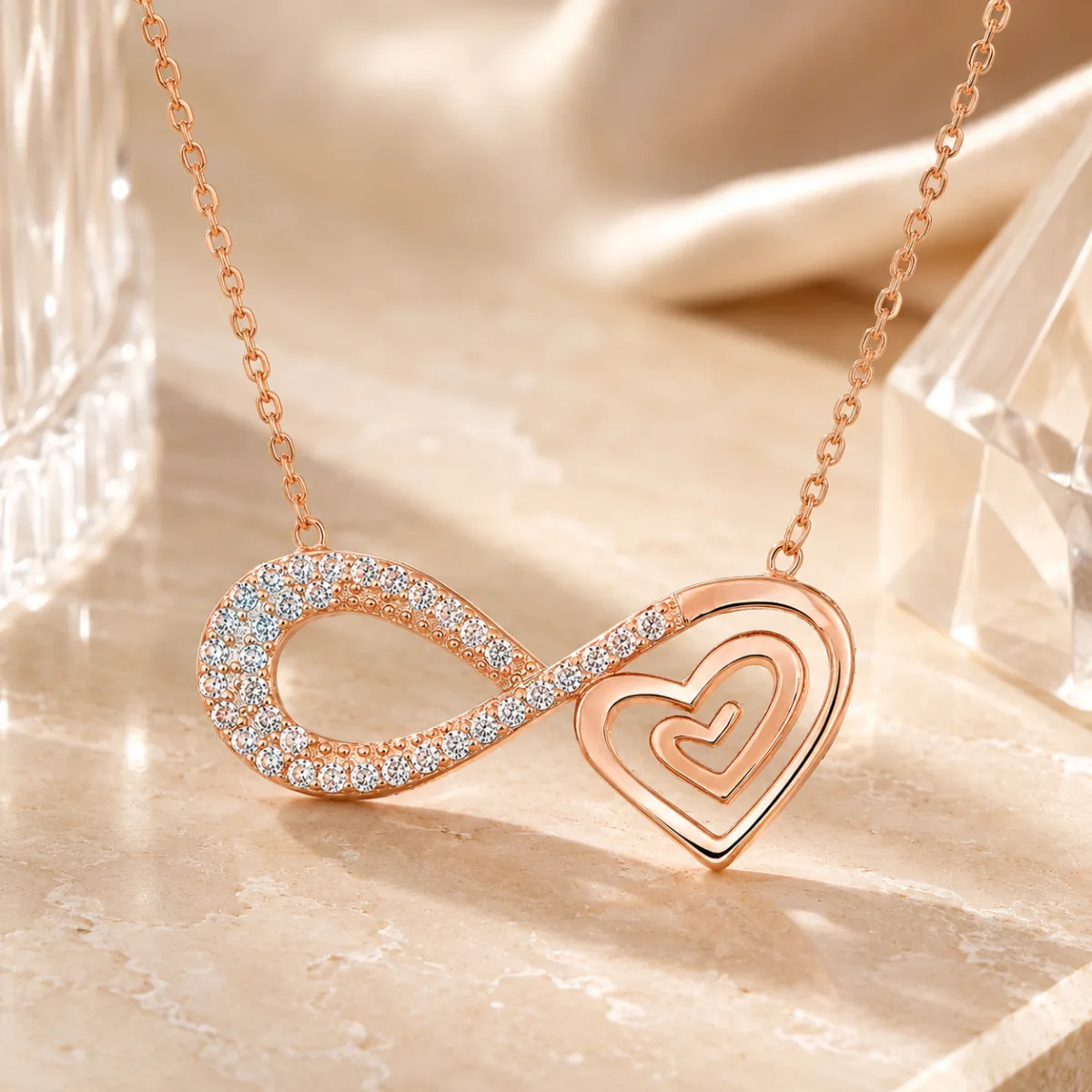 Rose Gold Plated Sterling Silver Heart Infinity Necklace for Women | Symbol of Eternal Love and Devotion