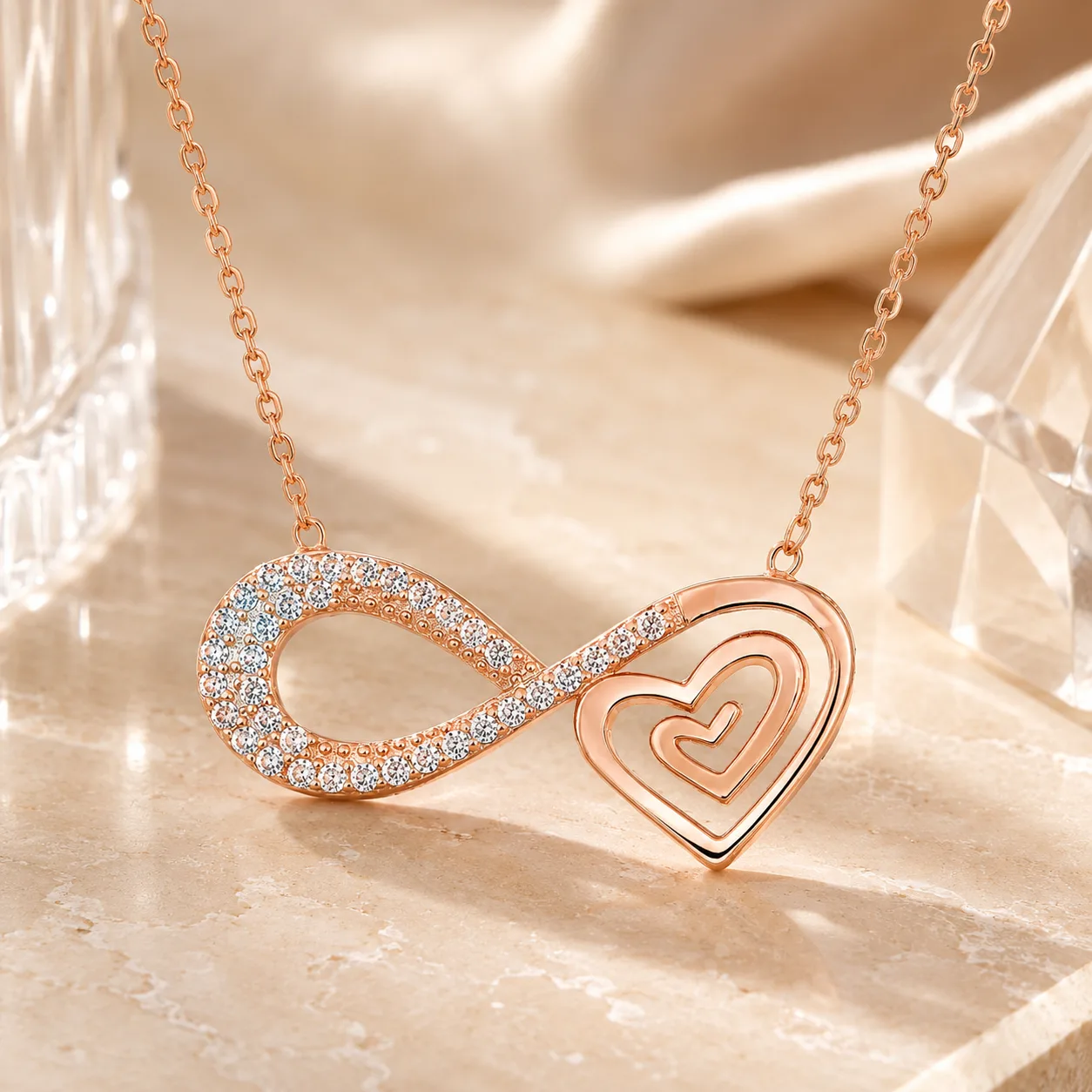Sterling Silver Heart Infinity Necklace for Women
