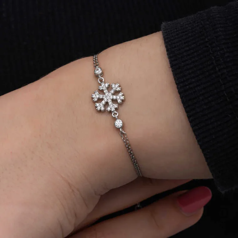 Sterling Silver Snowflake Bracelet for Women – Rhodium Plated Elegant Winter Inspired Jewelry alternate view