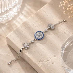 Sterling Silver Evil Eye Snowflake Bracelet for Women | Rhodium Plated Protective Jewelry thumbnail