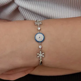Sterling Silver Evil Eye Snowflake Bracelet for Women | Rhodium Plated Protective Jewelry - image 3 thumbnail
