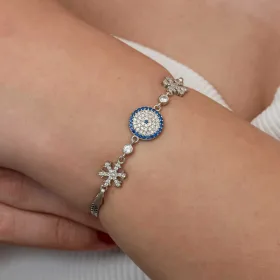 Sterling Silver Evil Eye Snowflake Bracelet for Women | Rhodium Plated Protective Jewelry - image 4 thumbnail