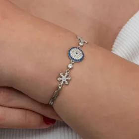 Sterling Silver Evil Eye Snowflake Bracelet for Women | Rhodium Plated Protective Jewelry - image 5 thumbnail
