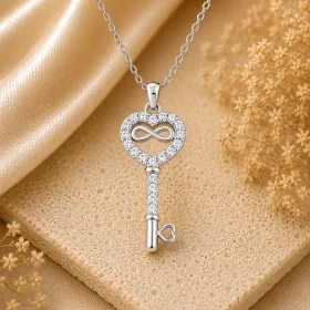Sterling Silver Heart Infinity Key Necklace for Women | Rhodium Plated Symbol of Love and Eternal Connection thumbnail