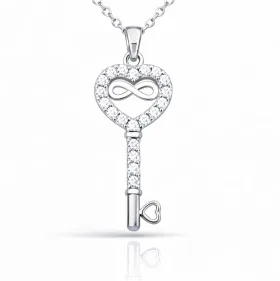 Sterling Silver Heart Infinity Key Necklace for Women | Rhodium Plated Symbol of Love and Eternal Connection - image 2 thumbnail