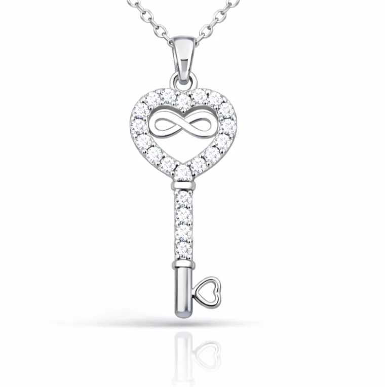 Sterling Silver Heart Infinity Key Necklace for Women alternate view