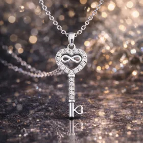 Sterling Silver Heart Infinity Key Necklace for Women | Rhodium Plated Symbol of Love and Eternal Connection - image 3 thumbnail