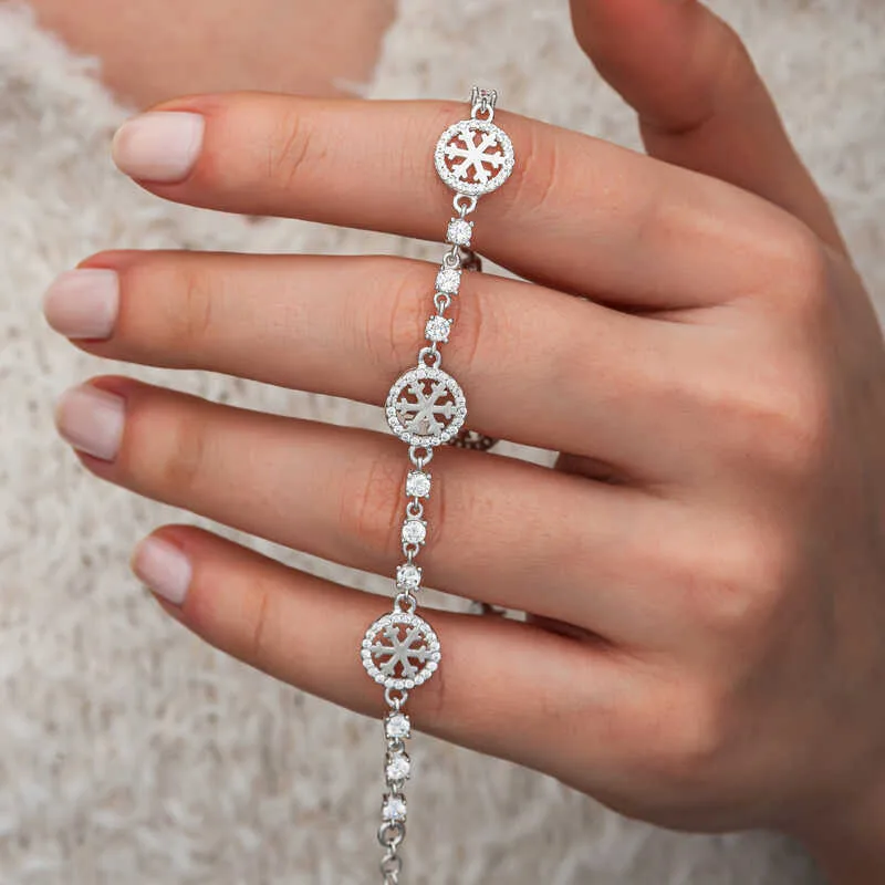 Rose Gold Plated Sterling Silver Snowflake Bracelet for Women with Baguette Zircon Stones