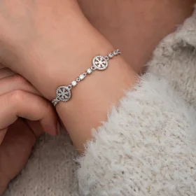 Sterling Silver Snowflake Circle Bracelet for Women | Rhodium Plated Winter Inspired Jewelry - image 3 thumbnail