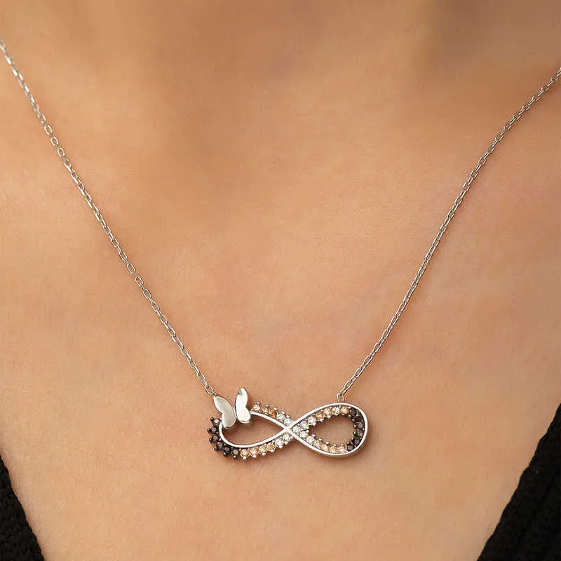 Rose Gold Plated Sterling Silver Butterfly Infinity Necklace for Women – Zircon Romantic Symbolic Jewelry - image 2