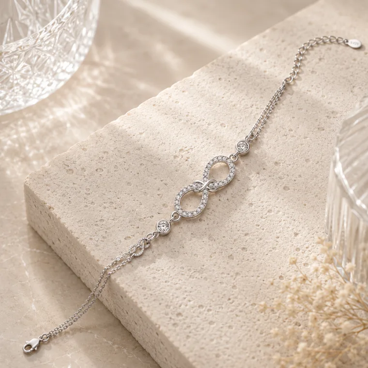 Sterling Silver Double Infinity Zircon Bracelet for Women