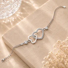 Sterling Silver Double Heart Zircon Bracelet for Women | Symbol of Love and Connection thumbnail