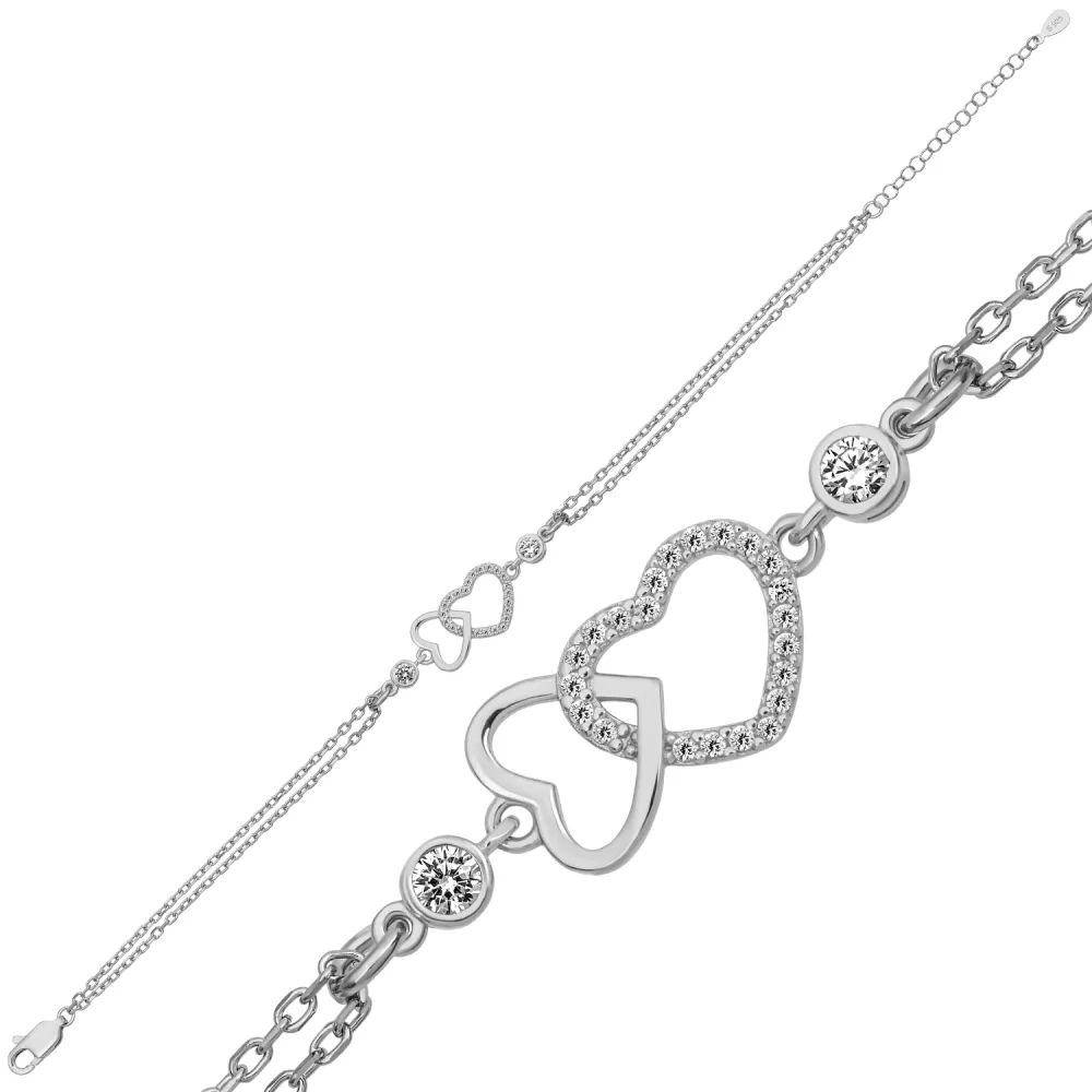 Sterling Silver Double Heart Zircon Bracelet for Women | Symbol of Love and Connection - image 2