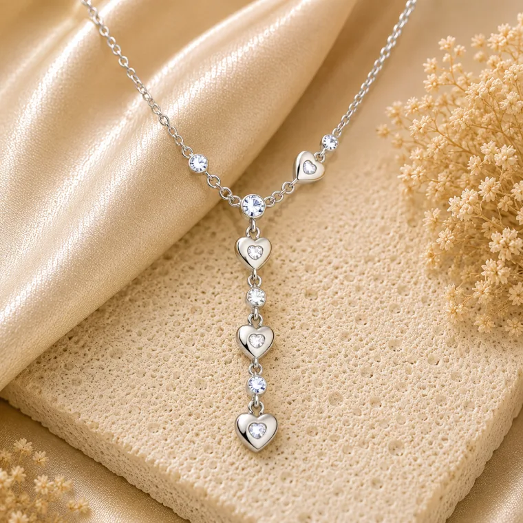 Sterling Silver Sparkling Path to the Heart Pendant Necklace for Women