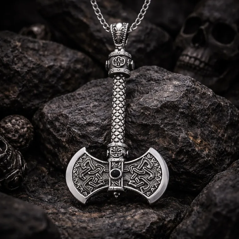 925 Sterling Silver Oxidized Double-Headed Axe (Labrys) Pendant Necklace alternate view