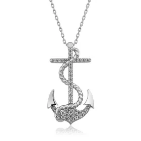 Silverelle 925 Sterling Silver Anchor Pendant Necklace | Rhodium Plated Nautical Maritime Jewelry Gift for Women thumbnail