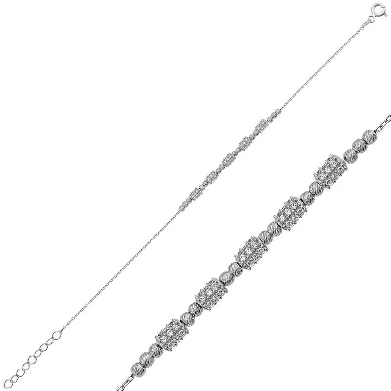 925 Sterling Silver White Dorissa Beaded Bracelet for Women | Rhodium Plated Adjustable Minimalist Jewelry