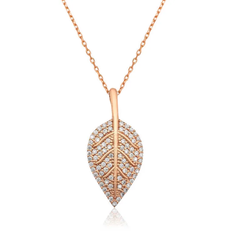 925 Sterling Silver Rose Gold Leaf Necklace for Women