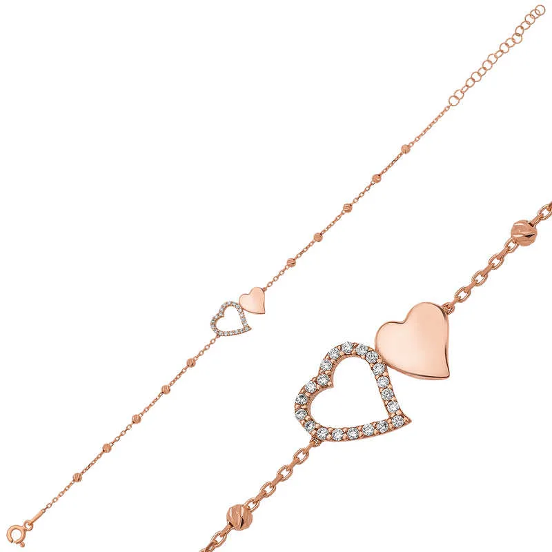 925 Sterling Silver Rose Gold Plated Double Heart Bracelet for Women | Romantic Love Jewelry Gift