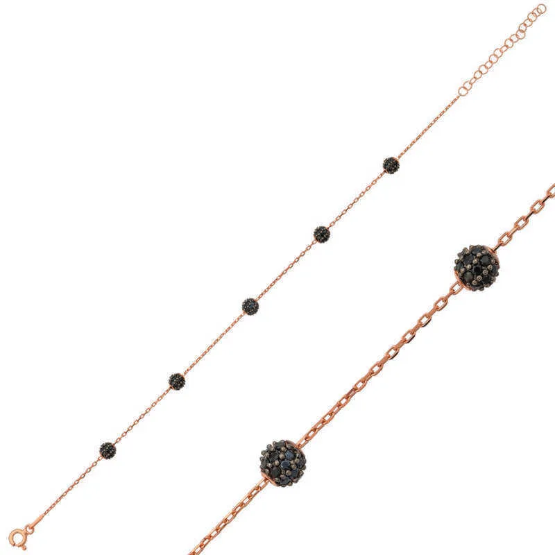 925 Sterling Silver Rose Gold Plated Black Beaded Bracelet for Women | Minimalist Station Jewelry