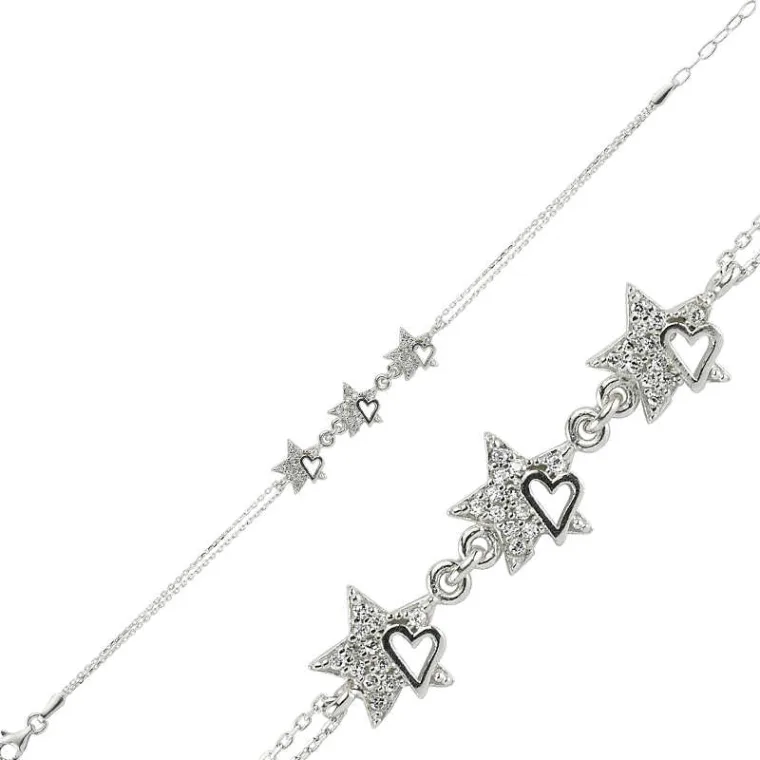 925 Sterling Silver Heart & Star Bracelet for Women