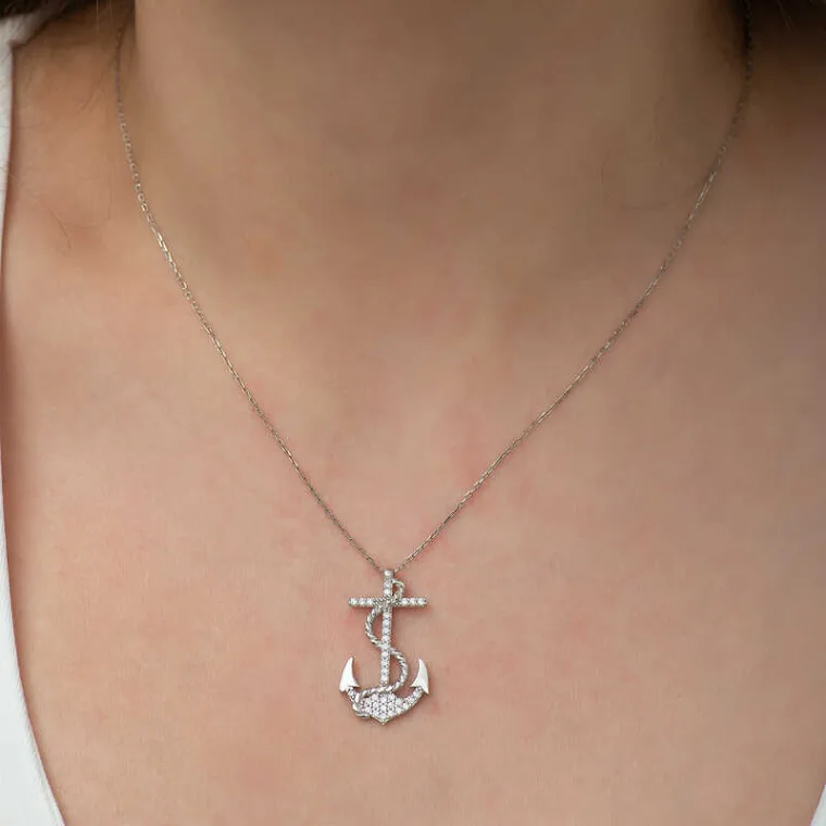 Silverelle 925 Sterling Silver Anchor Pendant Necklace alternate view