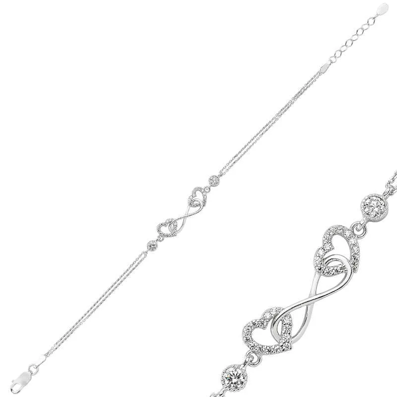 925 Sterling Silver Heart Infinity Bracelet for Women | Rhodium Plated Minimal Love Jewelry