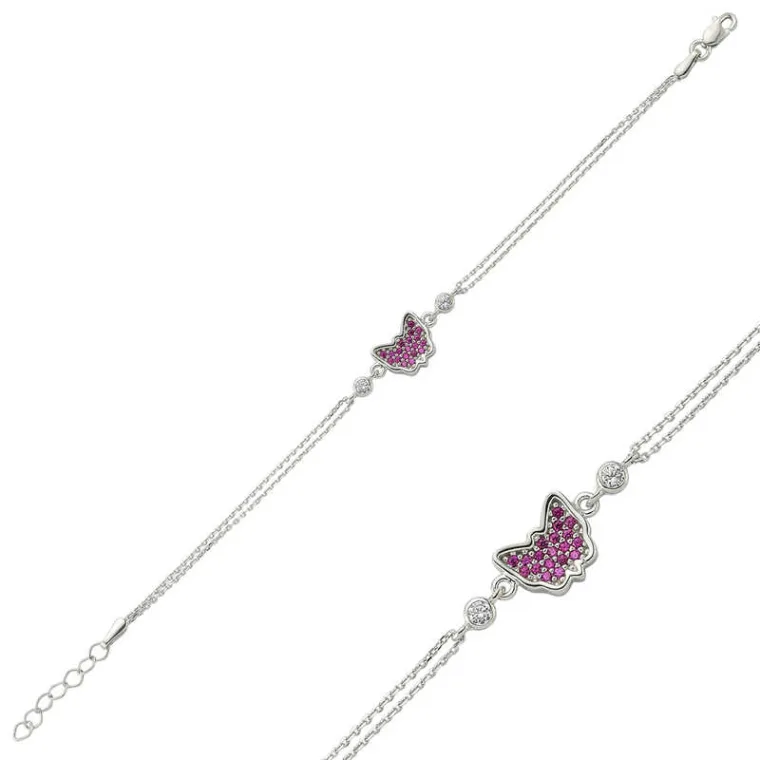 925 Sterling Silver Pink Butterfly Bracelet for Women