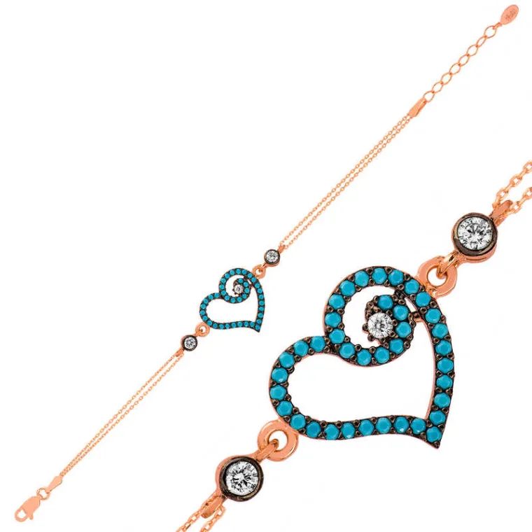 925 Sterling Silver Rose Gold Plated Heart Solitaire Bracelet for Women