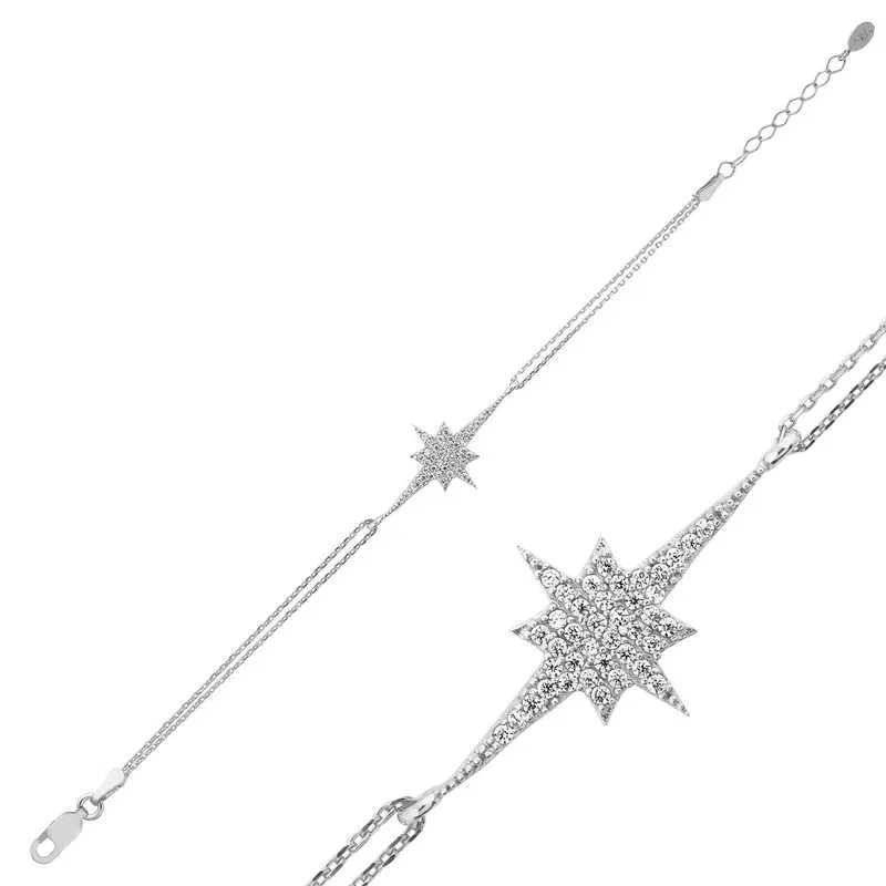 925 Sterling Silver North Star Bracelet for Women | Rhodium Plated Polaris Symbol Jewelry