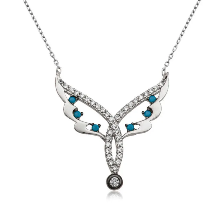 Sterling Silver Fairy Wing Pendant Necklace for Women