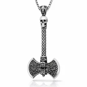 925 Sterling Silver Oxidized Battle Axe Pendant Necklace for Men | Warrior Inspired Statement Jewelry thumbnail
