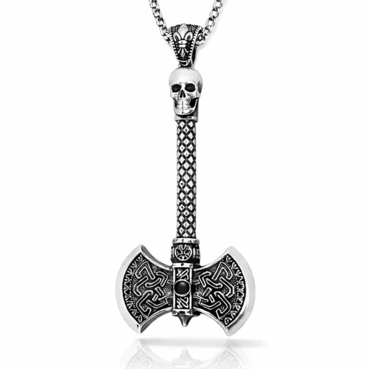 925 Sterling Silver Oxidized Battle Axe Pendant Necklace for Men