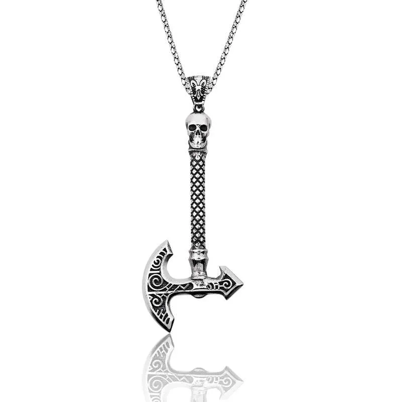 925 Sterling Silver Norse Warrior Axe Pendant Necklace for Men | Oxidized Handmade Heritage Jewelry
