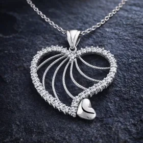 Sparkling Zircon Heart Necklace for Women | Rhodium Plated 925 Sterling Silver Pendant - image 3 thumbnail