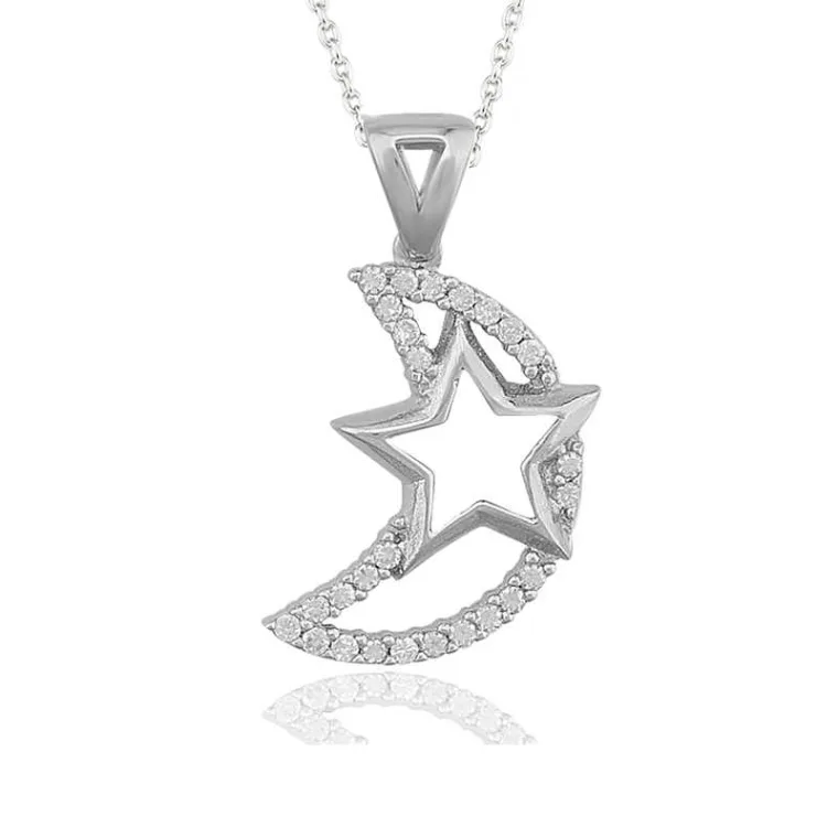 Crescent & Star Zircon Pendant Necklace for Women