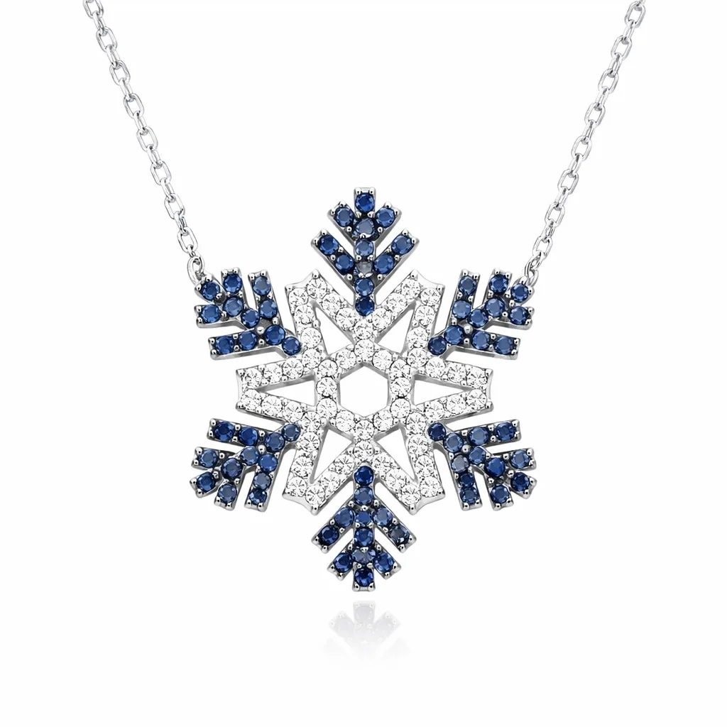 925 Sterling Silver Snowflake Necklace for Women | Rhodium Plated White Zircon Winter Pendant Jewelry