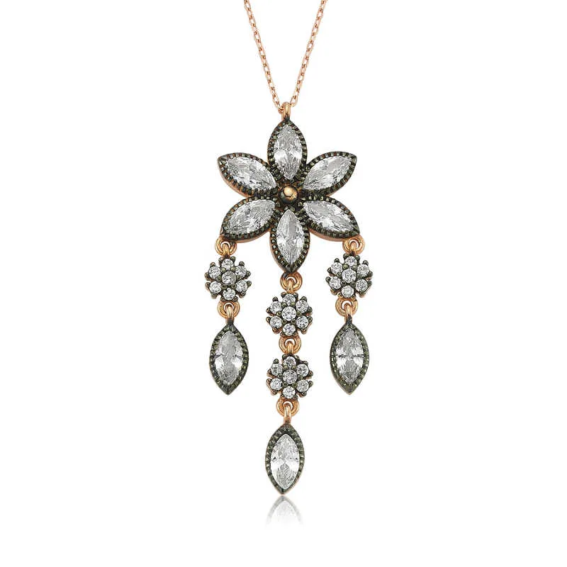 Rose Gold Plated Sterling Silver Daisy Necklace for Women | Zircon Flower Pendant Jewelry
