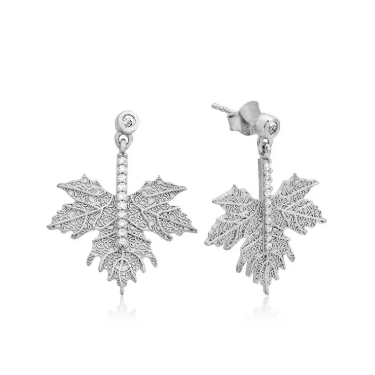 925 Sterling Silver Plane Tree Leaf Stud Earrings for Women