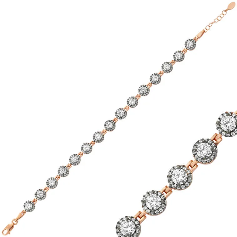 925 Sterling Silver Rose Gold Plated White Zircon Tennis Bracelet for Women