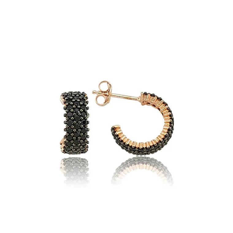 925 Sterling Silver Rose Gold Black Zircon Eternity Hoop Earrings for Women