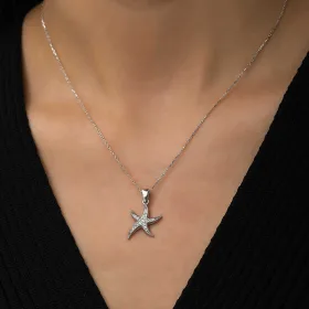 Rhodium Plated Sterling Silver Starfish Pendant Necklace for Women – Symbol of Hope, Guidance and Ocean-Inspired Elegance - image 3 thumbnail