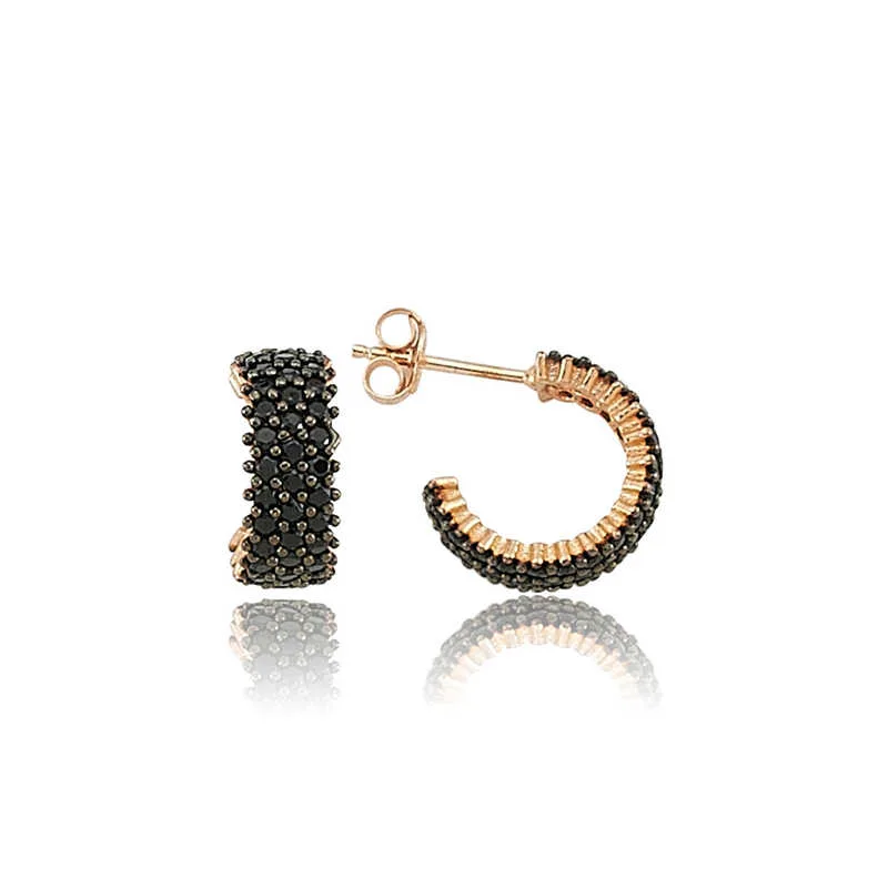 925 Sterling Silver Rose Gold Black Zircon Eternity Hoop Earrings for Women | Silverelle Sterling Silver Earrings - image 2