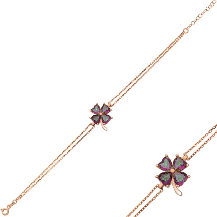 925 Sterling Silver Mystic Topaz Four Leaf Clover Bracelet for Women